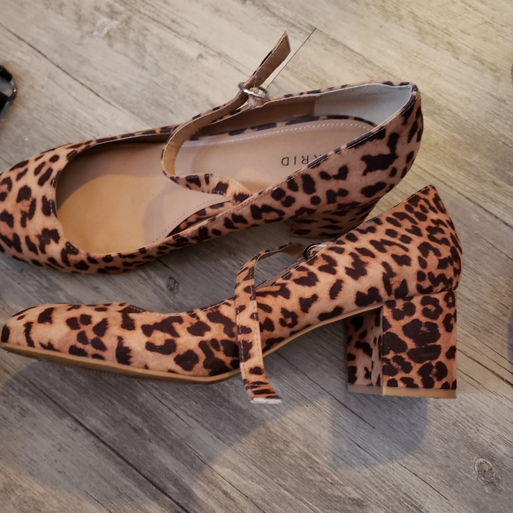 Leapard Mary Jane block heels